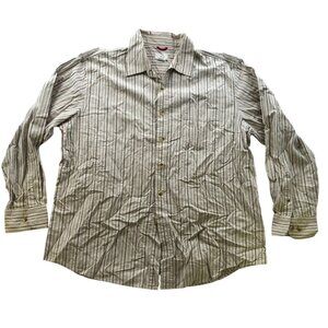 Dockers Mens Shirt Size XL Long Sleeve Pinstriped Button Up Casual Beige Retro